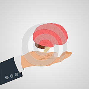 Business hand with brain concept.
