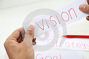 Business hand business vision idea in piece of paper