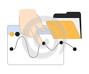 Business with Hand Deal with Computer Folder and Graph Vector Illustration