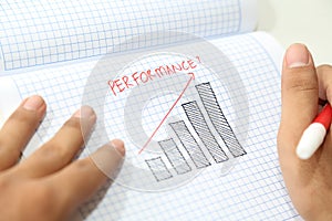 Business hand drawing profit bar in piece of paper