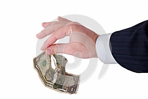 Business hand grabbing money