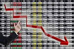 Business hand point stock exchange board