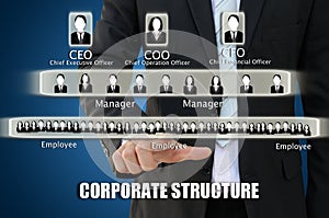 Business hand pointing corporate structure chart