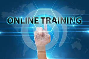 Business Hand pressing online training button