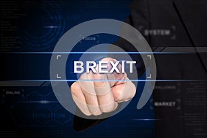 Business hand pushing brexit or british exit button