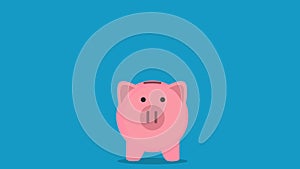 Business hand putting coin to piggy bank animation video. Money saving motion concept.