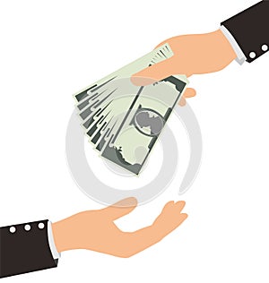 Business Hand Receiving Money Bill From Another Person