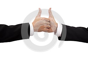 Business hand shake and thumb up