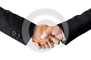 Business hand shaking will show successful cooperation isolated.