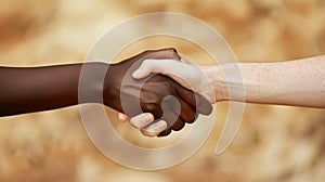 Business handshake agreement between two people of different ethnicities