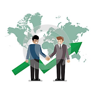 Business handshake on the background of world map
