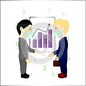 Business handshake concept in pandemic. Two businessmen greet or confirm a deal, handshake.For infographics and design