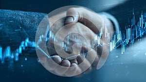 Business handshake with digital financial graph overlay
