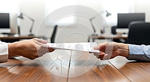 Business Handshake and Document Exchange in Office Setting
