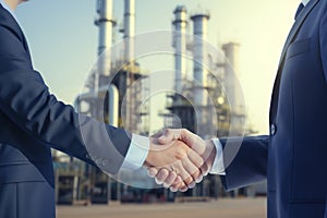 Business Handshake in Front of Industrial Plant