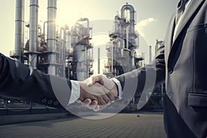 Business Handshake in Front of Industrial Plant