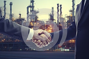 Business Handshake in Front of Industrial Plant