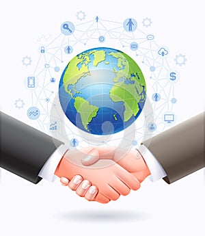Business handshake with globe earth background