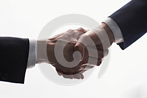 Business handshake - Hand holding on white background