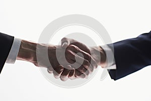 Business handshake - Hand holding on white background