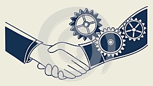 Business Handshake with Interlocking Gears, vector design Generative AI