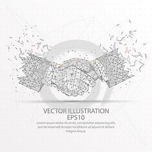 Business handshake low poly wire frame on white background.