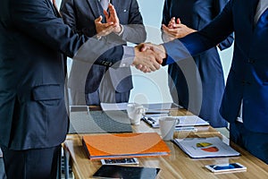 Business handshake at meeting or negotiation in the office,