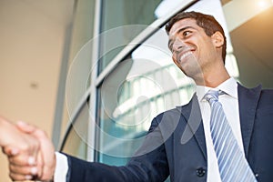 Business handshake: young businessman giving a handshake