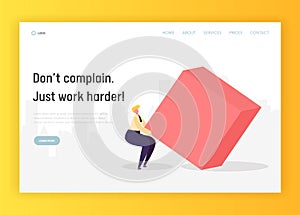 Business Hard Work Competition Concept Landing Page. Character Move Geometric Heavy Shape. Leadership Goal Effort