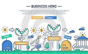 Business hero line flat design banner with business challenge