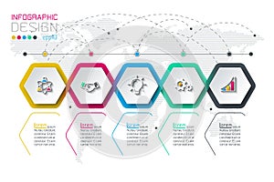 Business hexagon labels shape infographic groups bar.