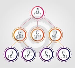 Business hierarchy circle chart infographics. Corporate organizational structure graphic elements. Company organization