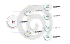 Business hierarchy organogram chart infographics. Corporate organizational structure graphic elements. Company organization photo