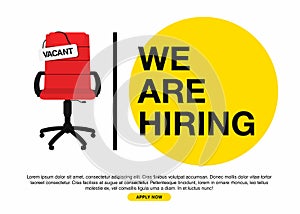 Business hiring and recruiting concept. We are hiring, banner concept, vacant position. Empty office chair