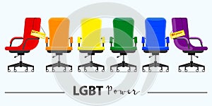 Business hiring and recruiting in LGBT power concept. Office chair or desk chair in various points of view.