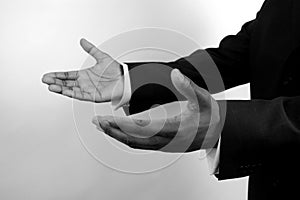 Business-I am here (two hands) b/w