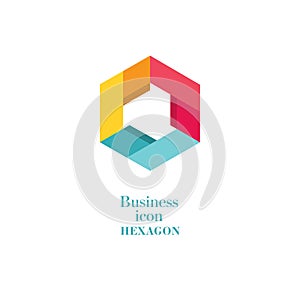 Business icon Hexagon, flat gray polygonal hexagon, geometric design concept