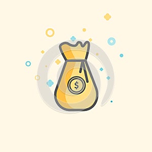 Business icon, management. Simple vector icon of a bag with gold coins. Flat style.