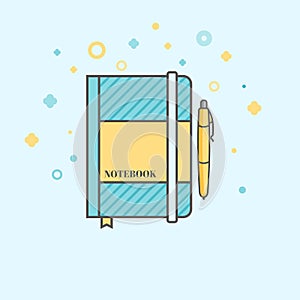 Business icon, management. Simple vector icon of a day planner and a pen. Organizer. Flat style.