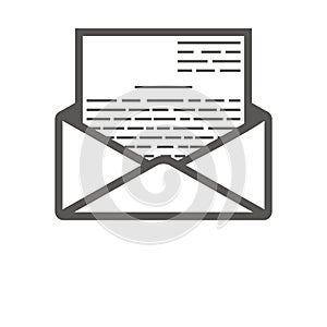 Business icon, management. Simple vector icon of an open envelope with contract inside. Flat style.