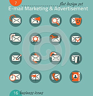 Business icon set. E-mail marketing, advertisement, e-commerce.