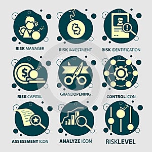 Business icon set with risk management, RISK INVESTMENT, Level of Risk