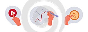 Business icons, hands isolated icons, charting and profit making