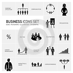 Business icons set black and white