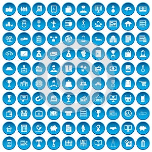 100 business icons set blue