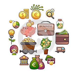Business icons set, cartoon style