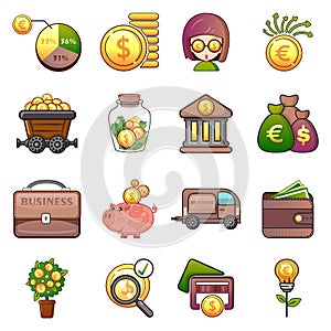 Business icons set, cartoon style