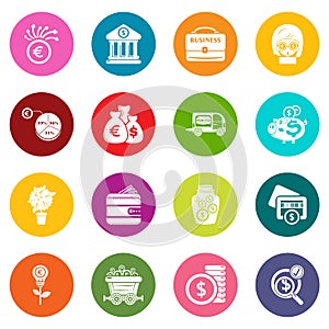 Business icons set colorful circles vector