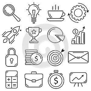 Business icons set. Flat thin line style. Premium quality.