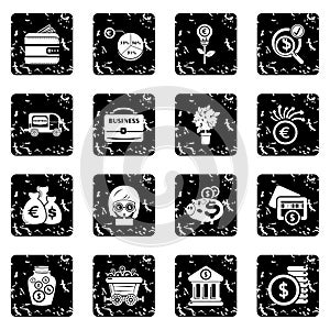 Business icons set grunge vector